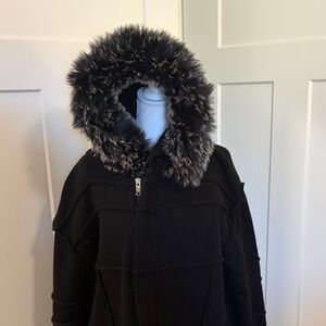 EKSI - 1 Women's Black Faux Fur Hooded Jacket Size XL Warm Cozy